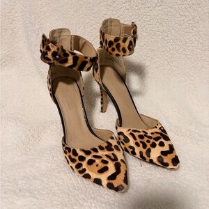 MICHAEL Michael Kors Leopard Print Pointed-Toe Ankle-Strap Heels - Tan/Black